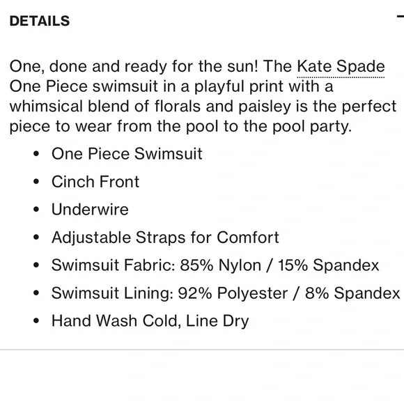 Kate Spade New York Sea Garden Floral Print One Piece Swimsuit Large - Picture 11 of 15